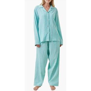 Papinelle Seersucker Gingham Pajama Set XL Green Cotton Button Down Sleepwear